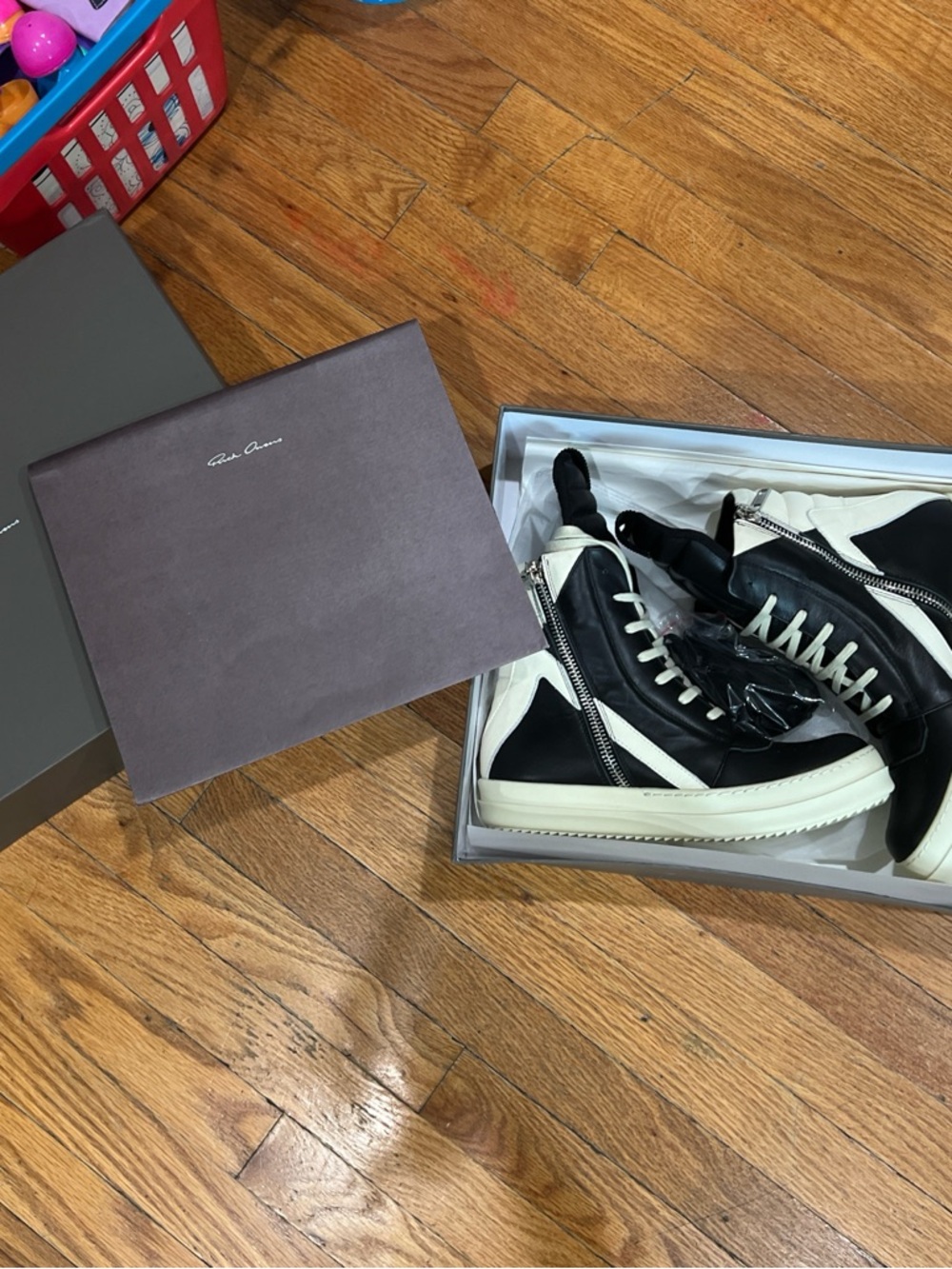 Rick Owens Black and White High-Top Sneakers